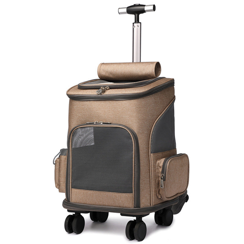 Portable Folding Pet Backpack with Trolley Wheels for Cats and Small Dogs