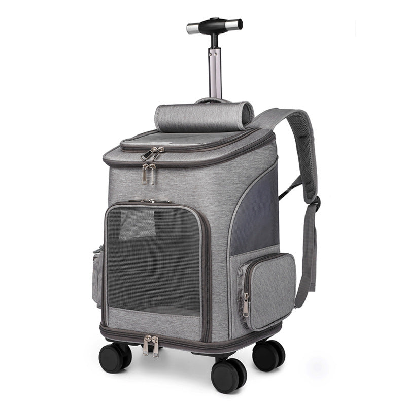 Portable Folding Pet Backpack with Trolley Wheels for Cats and Small Dogs