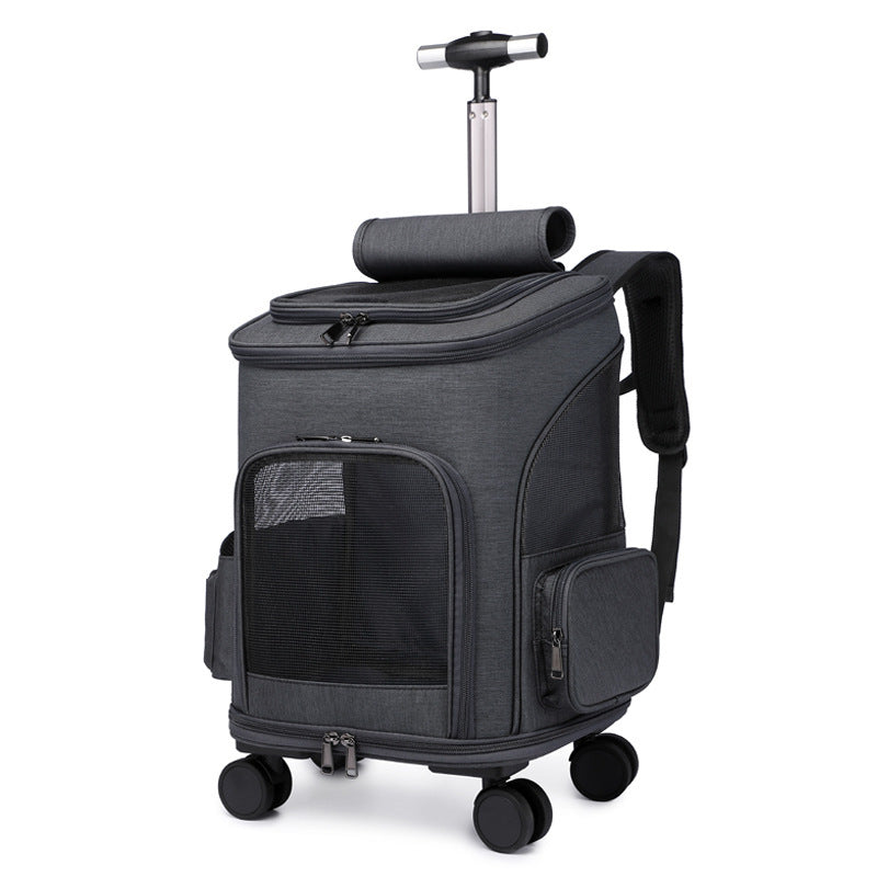 Portable Folding Pet Backpack with Trolley Wheels for Cats and Small Dogs