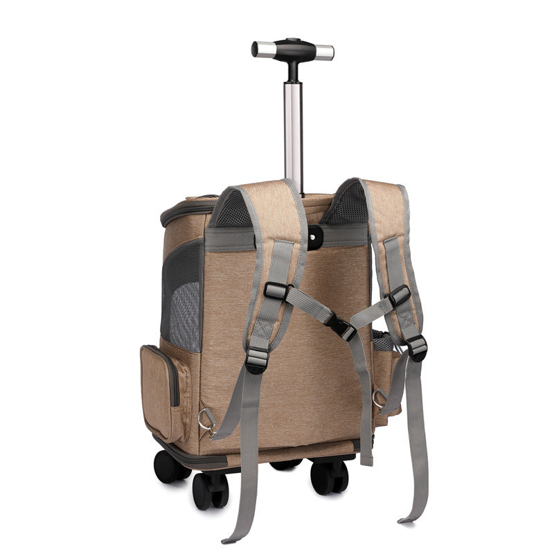 Portable Folding Pet Backpack with Trolley Wheels for Cats and Small Dogs