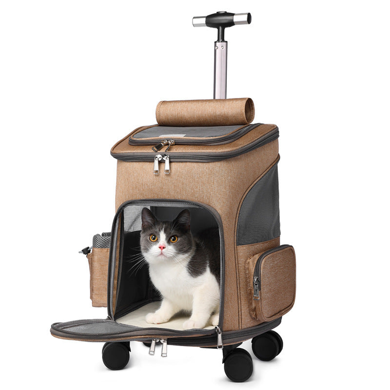 Portable Folding Pet Backpack with Trolley Wheels for Cats and Small Dogs