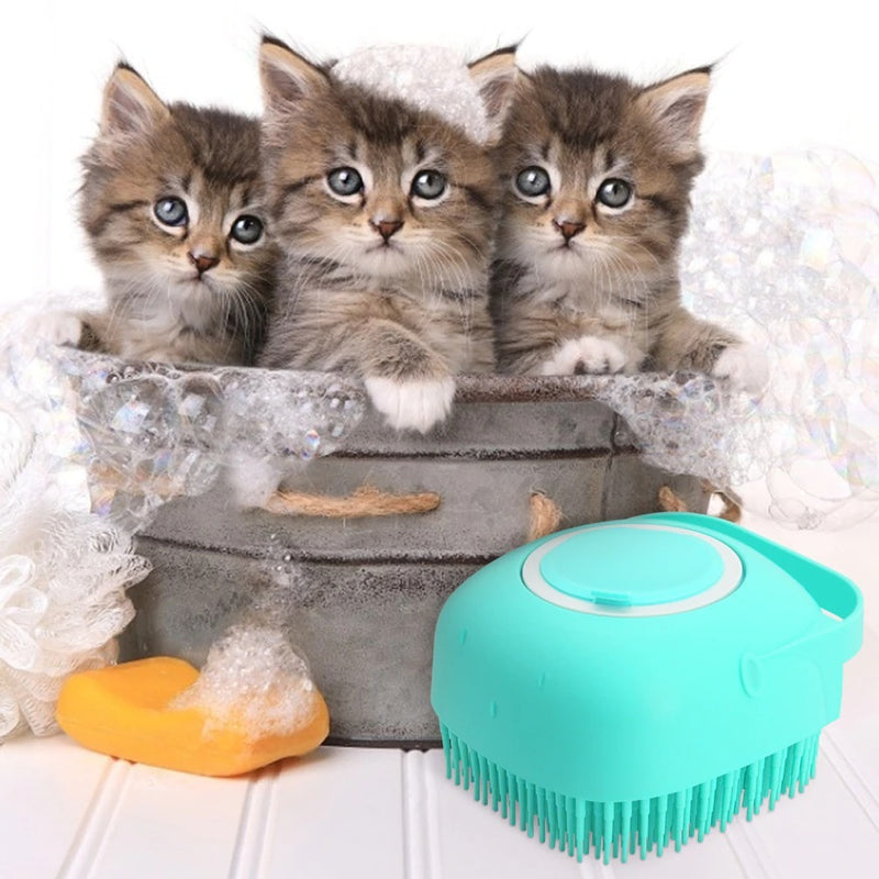 Pet Shampoo Massage Brush for Dogs and Cats with Soft Silicone Bristles