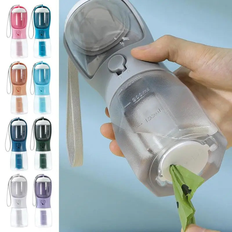 Portable Dog Water Bottle with Food Container and Waste Bag Holder