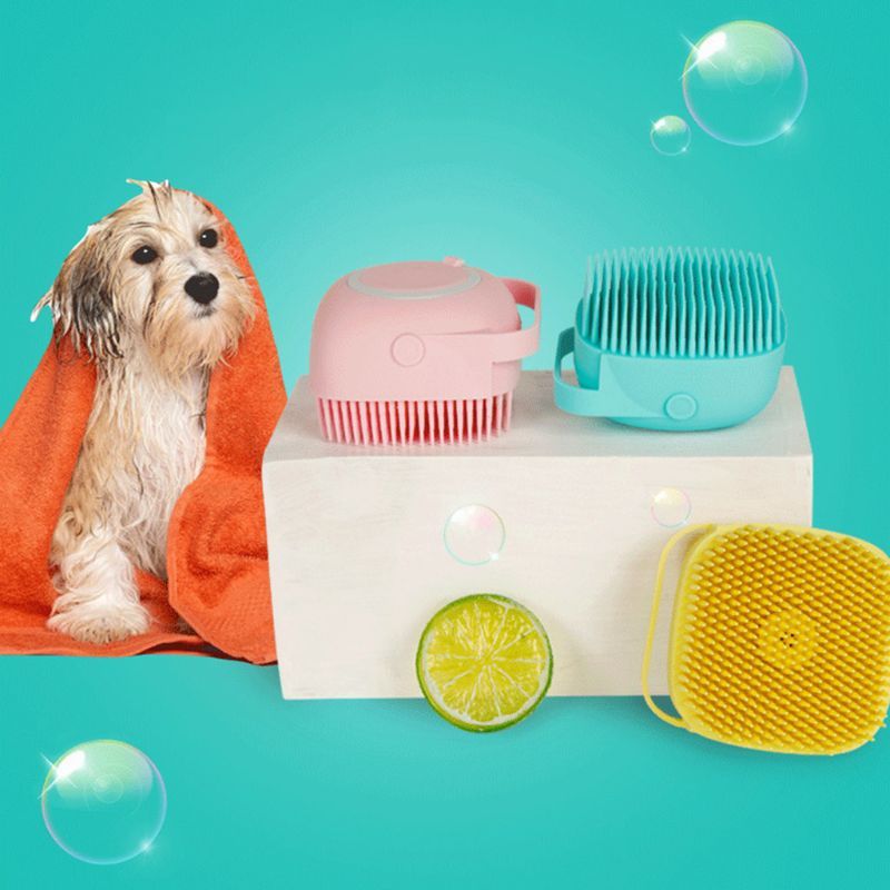 Soft Silicone Pet Bath Brush with Shampoo Dispenser for Dogs and Cats