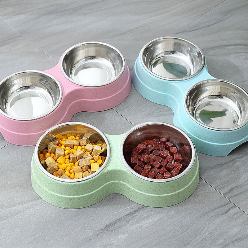 Double Pet Bowls for Dogs and Cats with Stainless Steel Food and Water Dishes