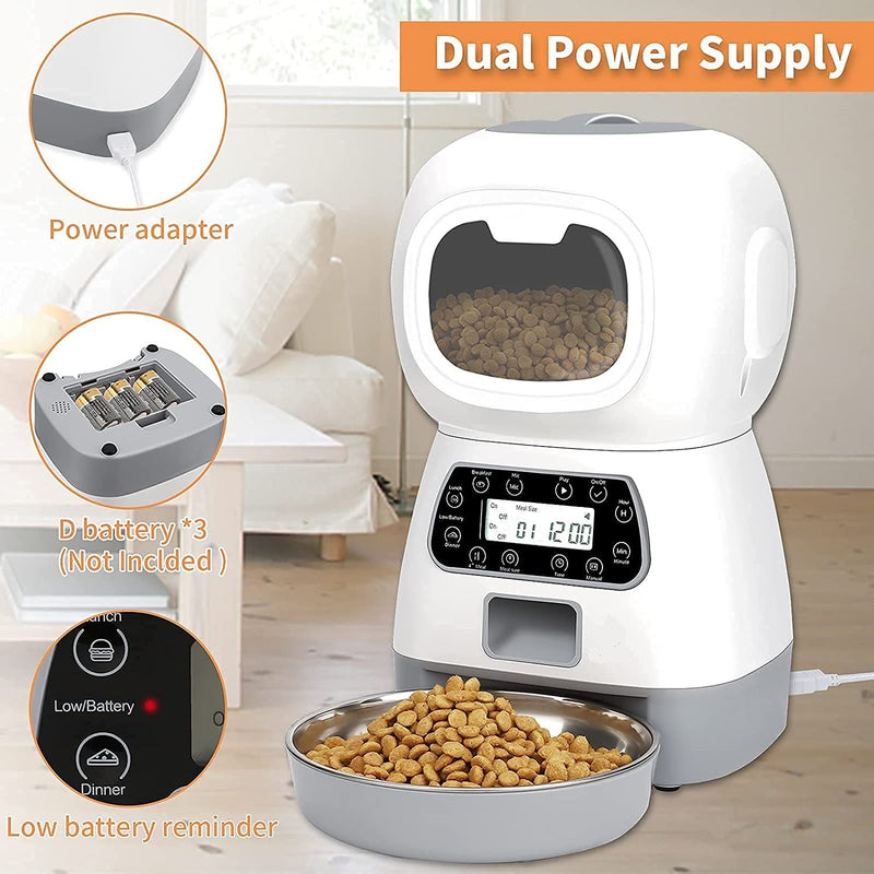 Smart App Pet Feeder with Stainless Steel Bowl and Voice Recording for Cats and Dogs