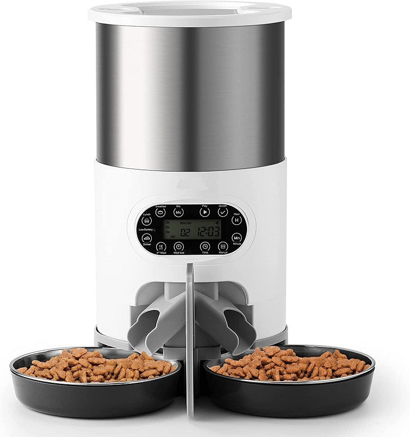 Smart App Pet Feeder with Stainless Steel Bowl and Voice Recording for Cats and Dogs